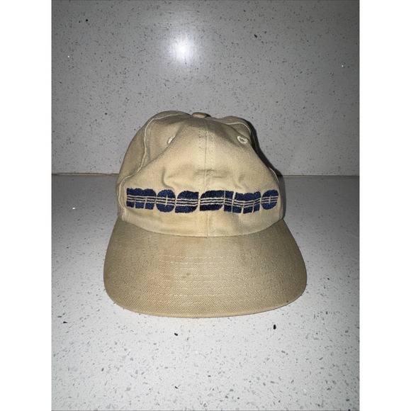 Other - Vintage 90s Mossimo Embroidered Script Logo Canvas Baseball Cap Hat Beige Blue